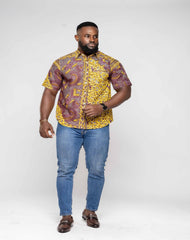 Ankara African Wax Print Men's Short Sleeve Shirt - YvonneEx