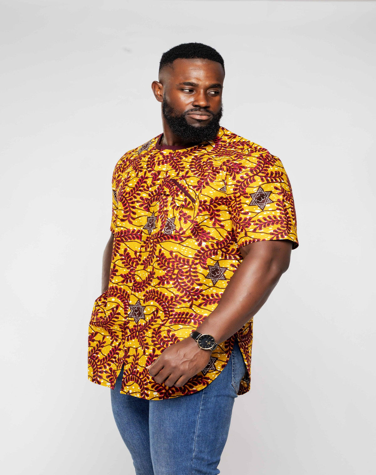Ankara African Wax Print Men's Short Sleeve Shirt - YvonneEx
