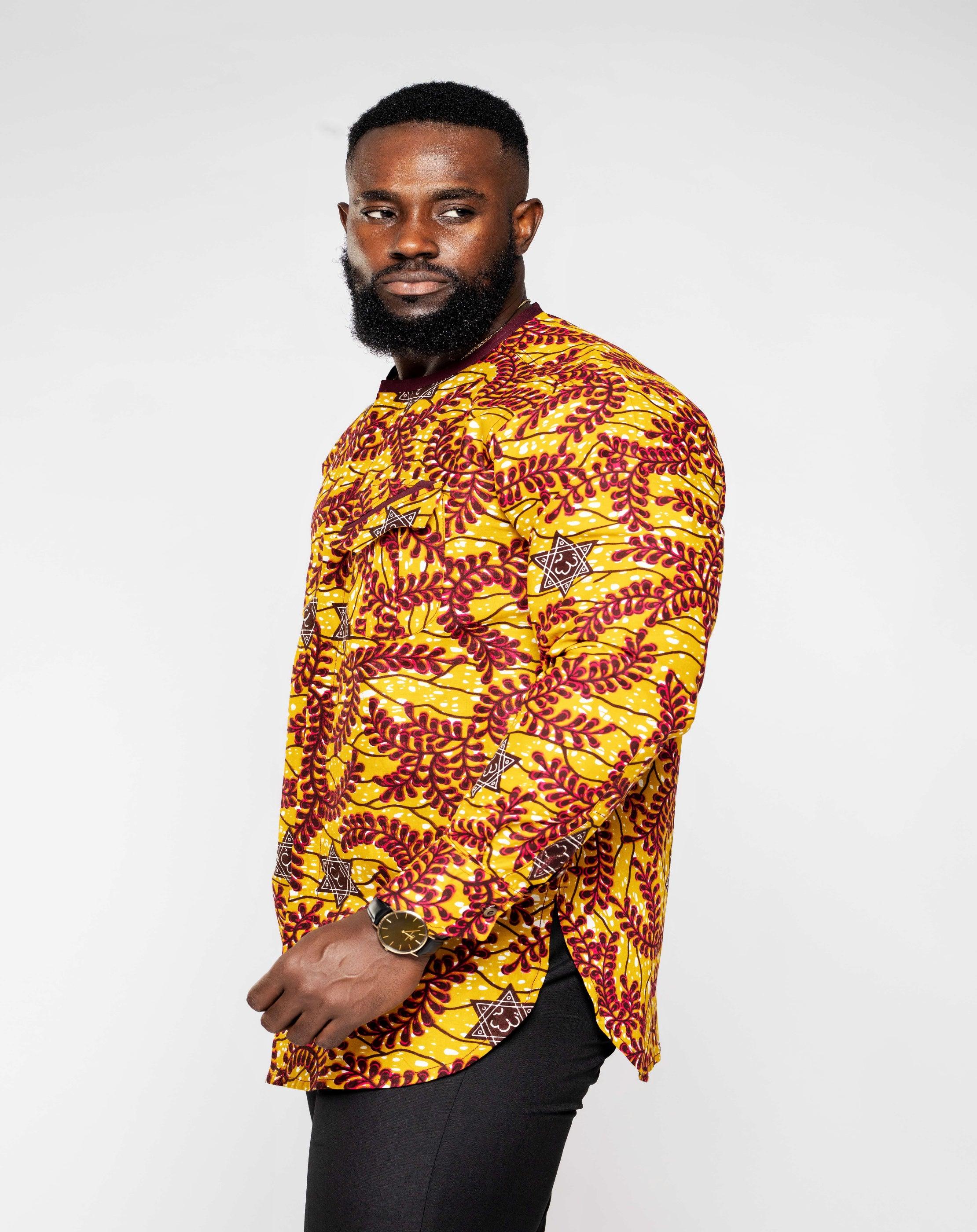 Ankara Cotton Men's Long Sleeve Shirt - YvonneEx