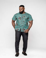 Ankara African Wax Print Men's Short Sleeve Shirt - YvonneEx