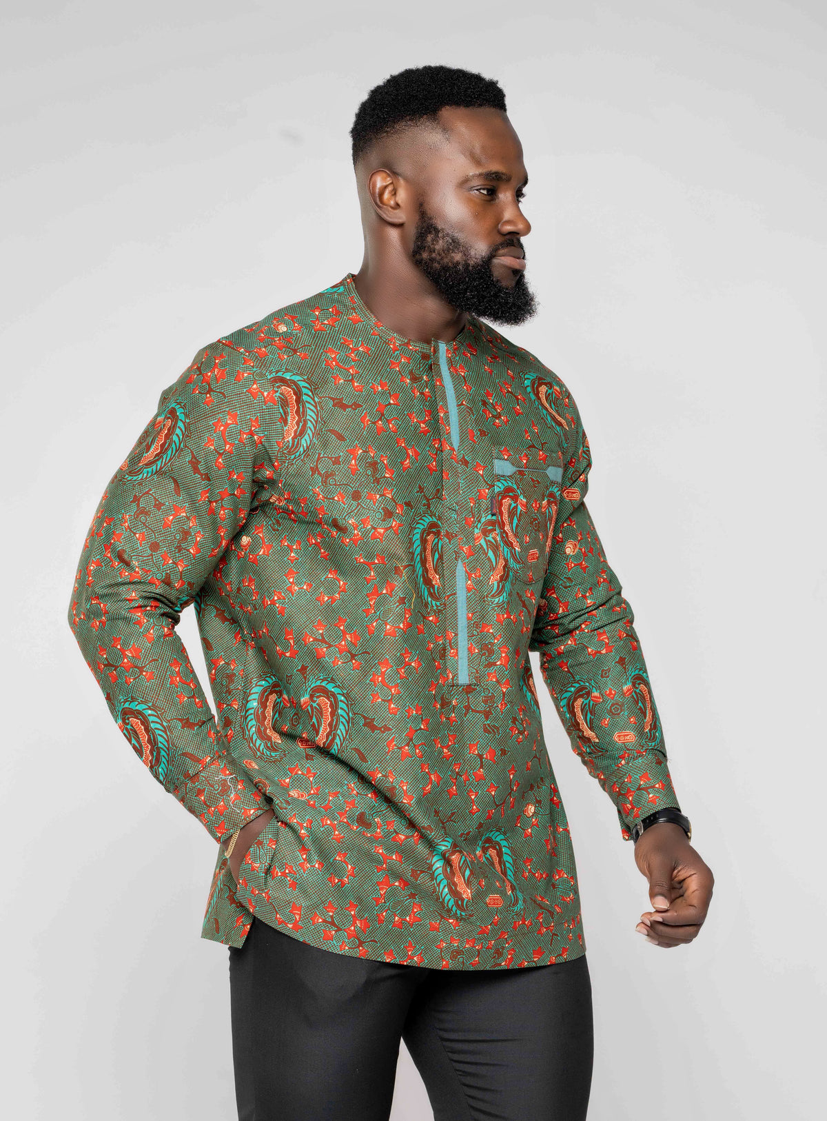 Wax Print Kwasi Long Sleeve Shirt