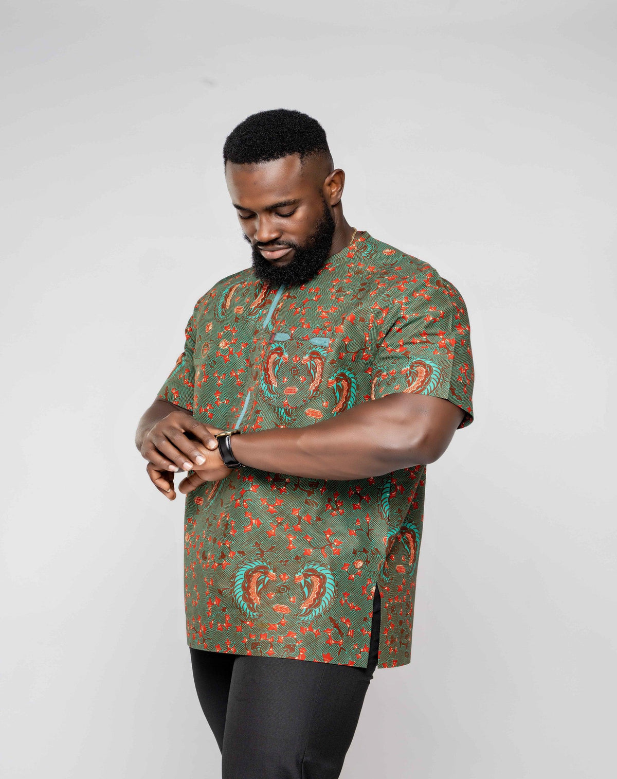Ankara African Wax Print Men's Short Sleeve Shirt - YvonneEx