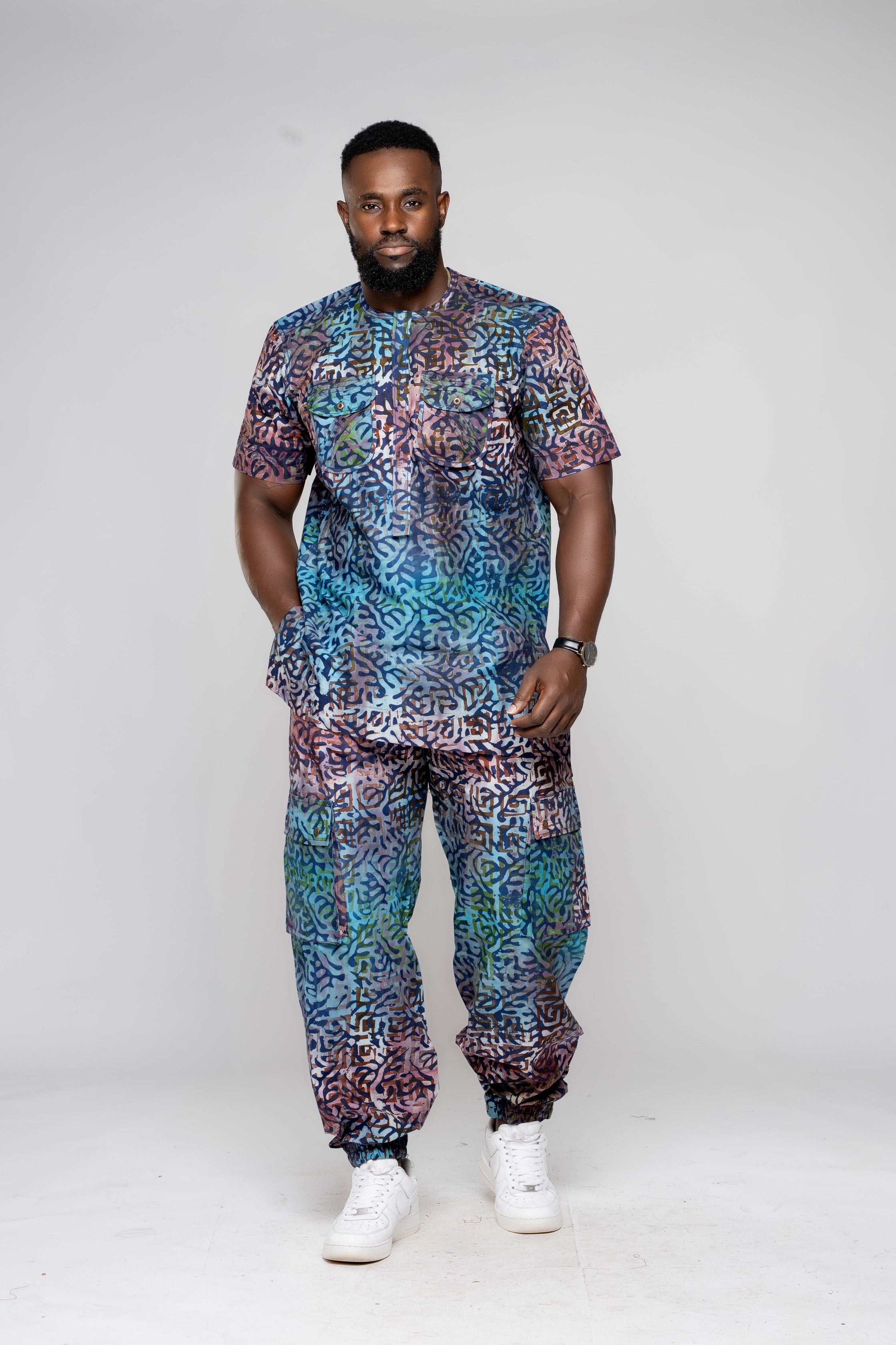 Men's Batik Shirt and Cargo Pants