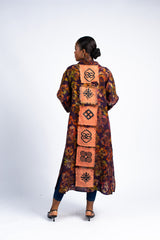 Women's Floral Print Adinkra Symbol Kimono Duster