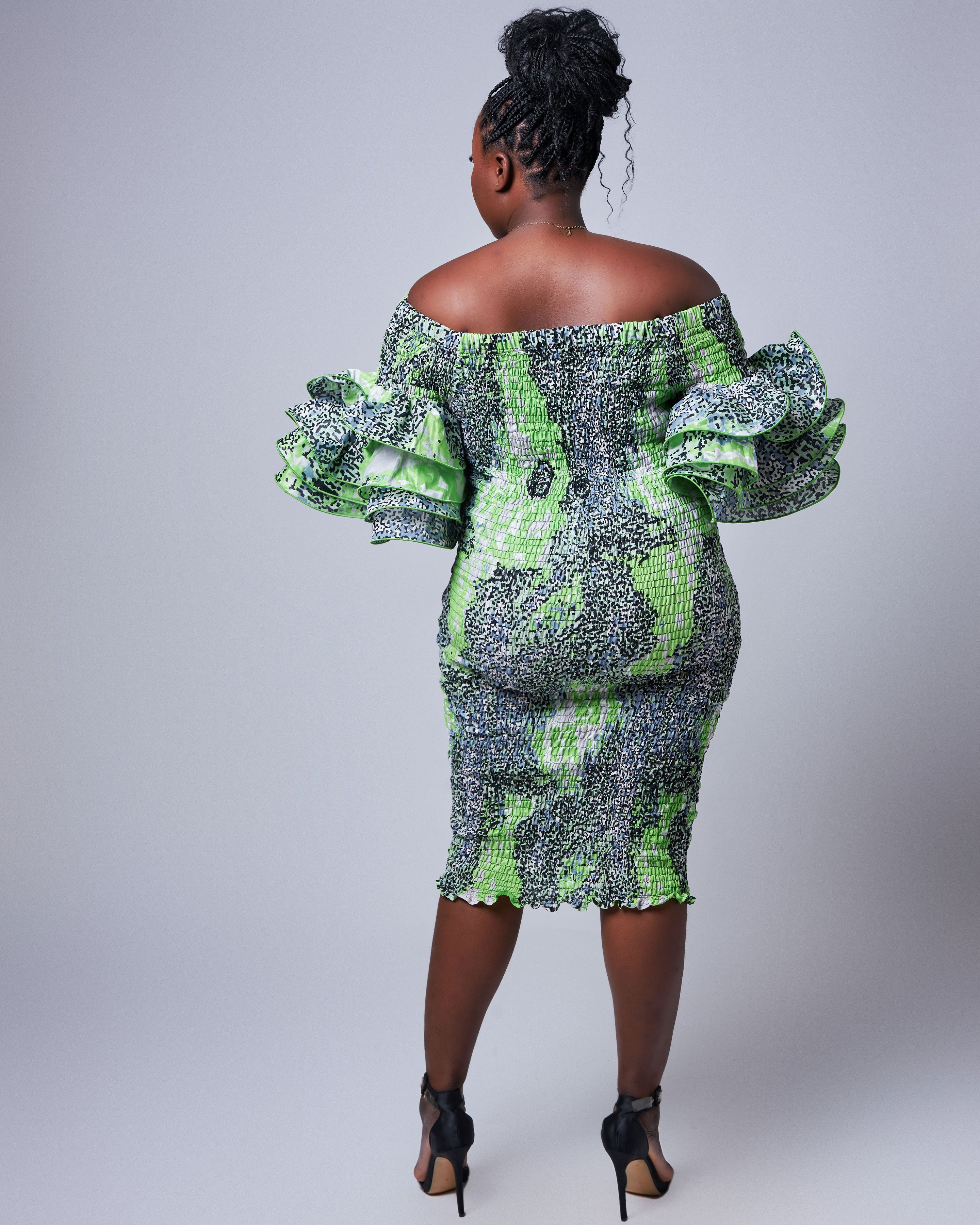 off shoulder elastic ankara dress Luxury Puffy Ruffles Off Shoulder "Riri" Ankara Dress