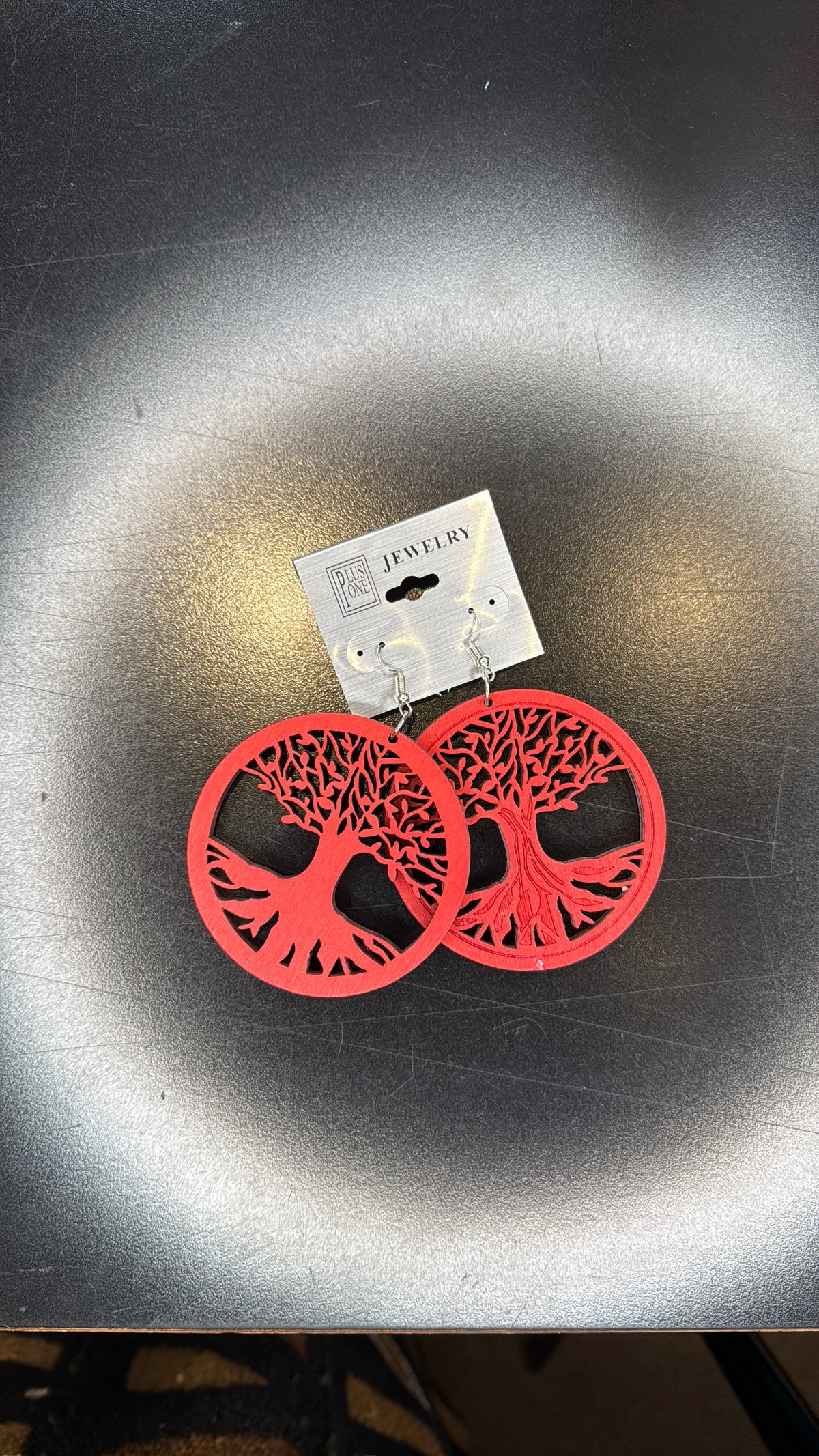 Red Tree of Life Wooden Earrings - Statement Dangle Jewelry