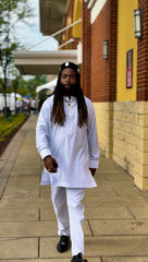 Men's White Tunic & Trouser Set with Silver Embroidery