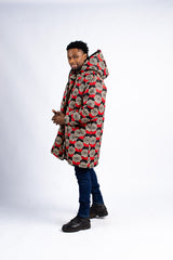 Men's Statement Hooded Parka with Floral Wax Print