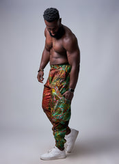 Artisan-Inspired Linen Cargo Pants with Batik Print