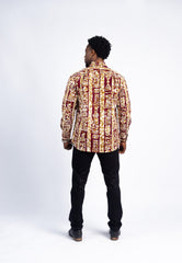 Men's Burgundy & Gold Striped African Print Shirt