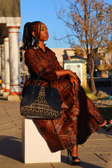Authentic African Mud Cloth & Leather Tote Bag – Handcrafted Heritage Meets Timeless Luxury