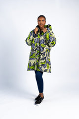 Women's Tropical Leaf Print Quilted Puffer Jacket with Hood