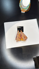 Ombre Fabric Dangle Earrings with Leather Tassels - Bohemian Statement Jewelry