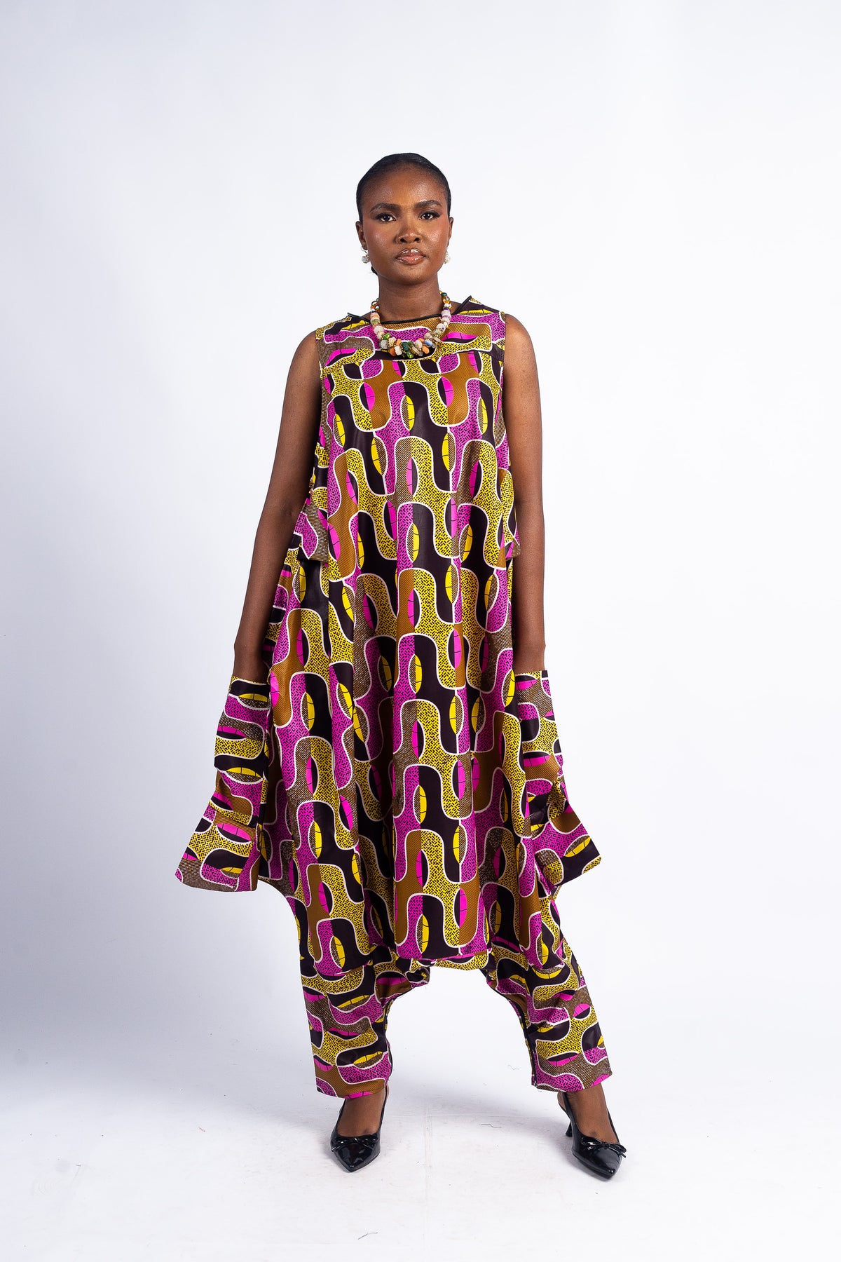 Women's Magenta Abstract Print Harem Jumpsuit with Pockets