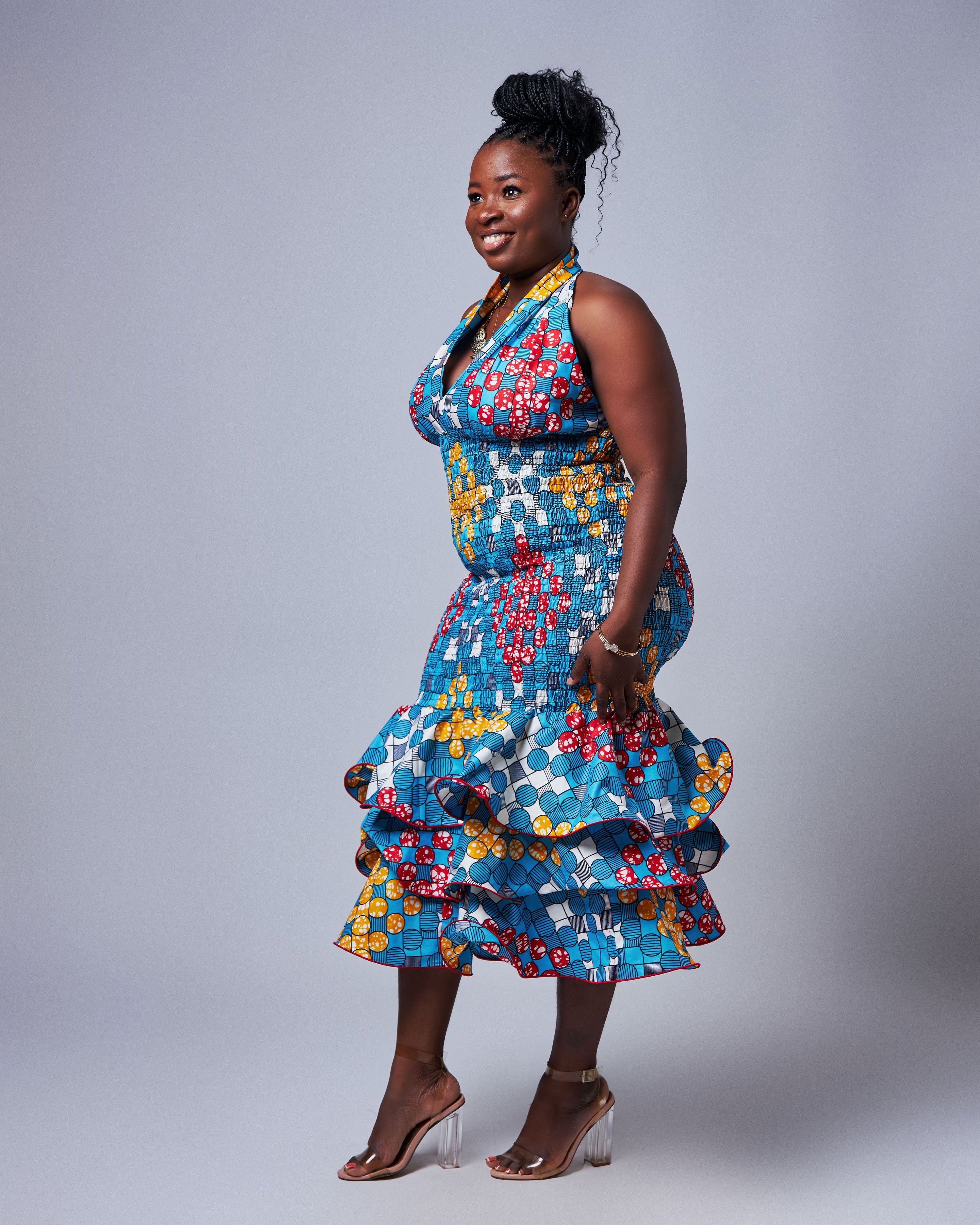 Ankara Elastic Form Fitting Halter Dress