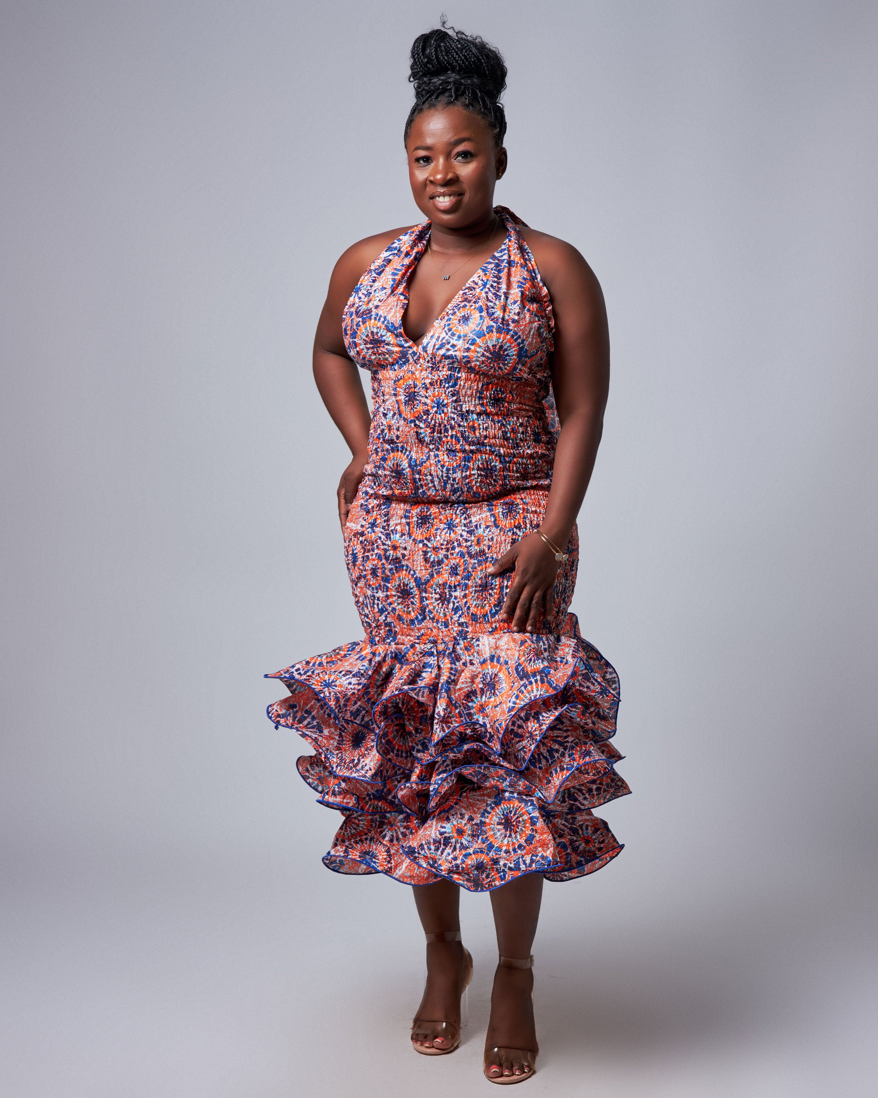 Ankara Elastic Form Fitting Halter Dress