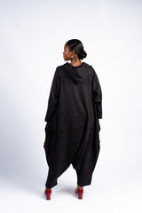 Detachable Sleeve Jumpsuit w/Hood - Black