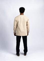Men's Embroidered Linen Tunic with Contrast Panel