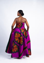 Magenta Floral Print Strapless Maxi Dress