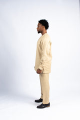 Men's Tan Long-Sleeve Kaftan & Trouser Set