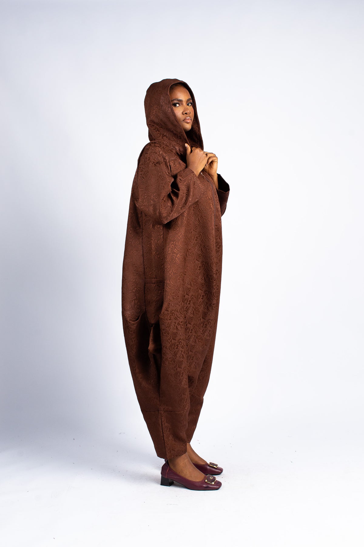 Detachable Sleeve Jumpsuit w/Hood - Brown