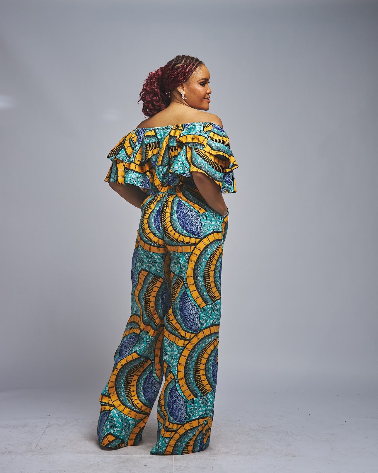 African Print Double Layer Crop Top and Pants Set