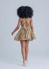 Ankara Blossom Tiered Mini Dress