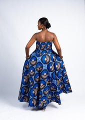 Blue and Brown Strapless Maxi Dress