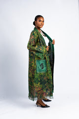 Women's Yellow & Green Tie-Dye Fringe Kimono Cardigan