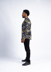 Men's Monochrome & Gold Geometric Long-Sleeve Shirt