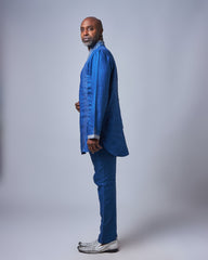 Men’s Embroidered Blue Linen Set (Slim Fit)