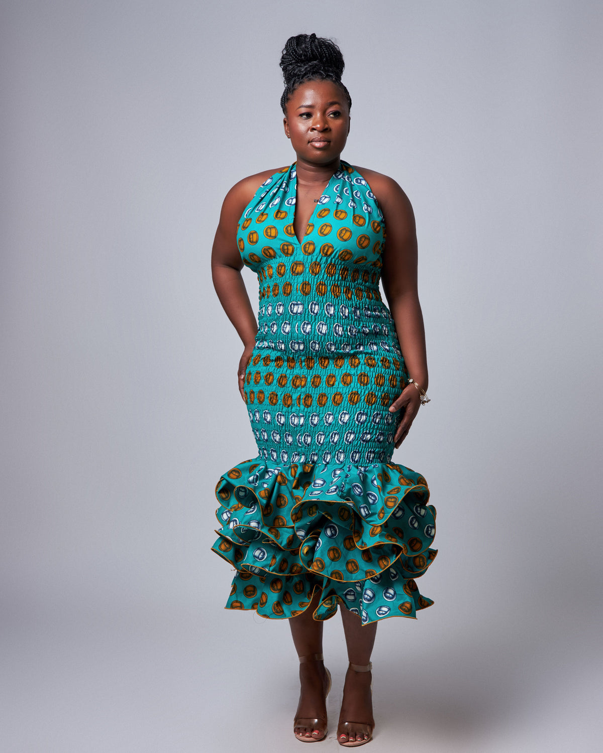 Ankara Elastic Form Fitting Halter Dress