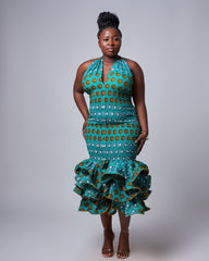 Ankara Elastic Form Fitting Halter Dress