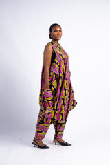 Women's Magenta Abstract Print Harem Jumpsuit with Pockets