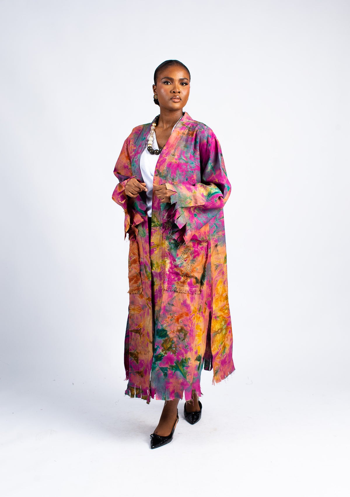 Women's Abstract Tie-Dye Kimono Duster