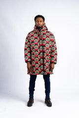 Men's Statement Hooded Parka with Floral Wax Print
