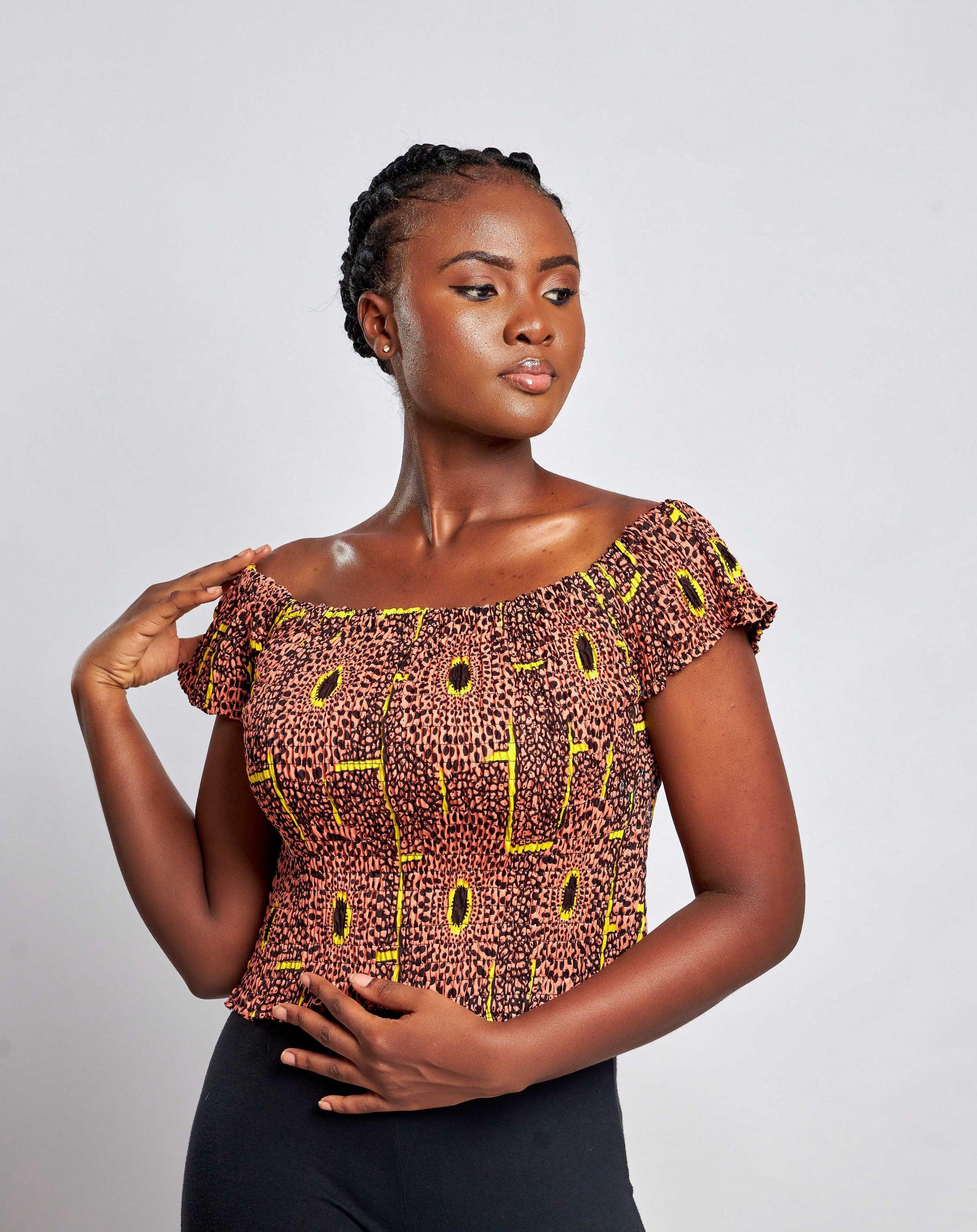 Ankara One Sleeve Blouse with Elastic Head Wrap Pure Cotton