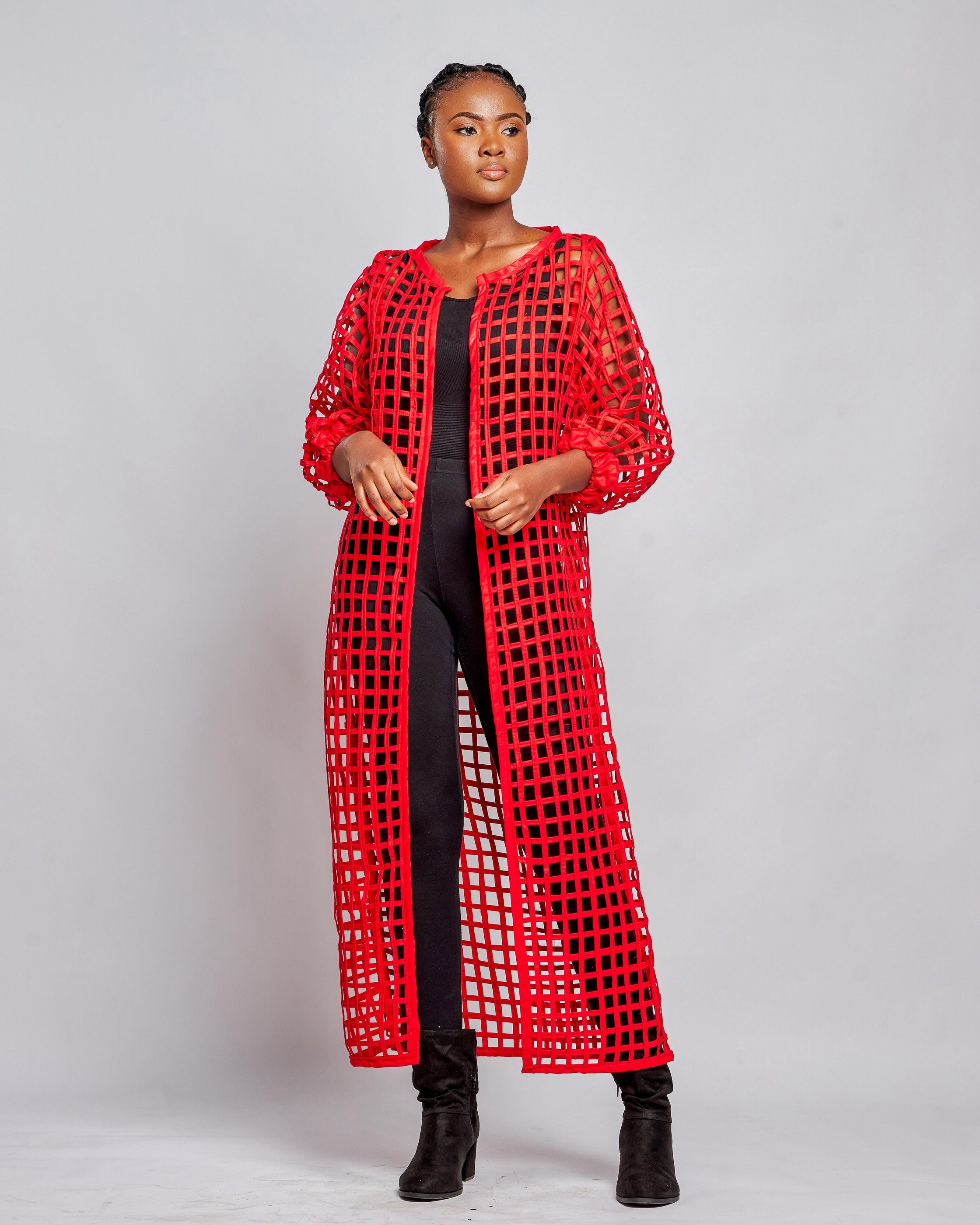 Ankara Plain Women's Mesh Jacket Dress - 100% Cotton | Elegant & Versatile Layering Piece Extra Large / Red / Cotton Ankara Plain Women's Mesh Jacket Dress - 100% Cotton | Elegant & Versatile Layering Piece Extra Large / Red / Cotton