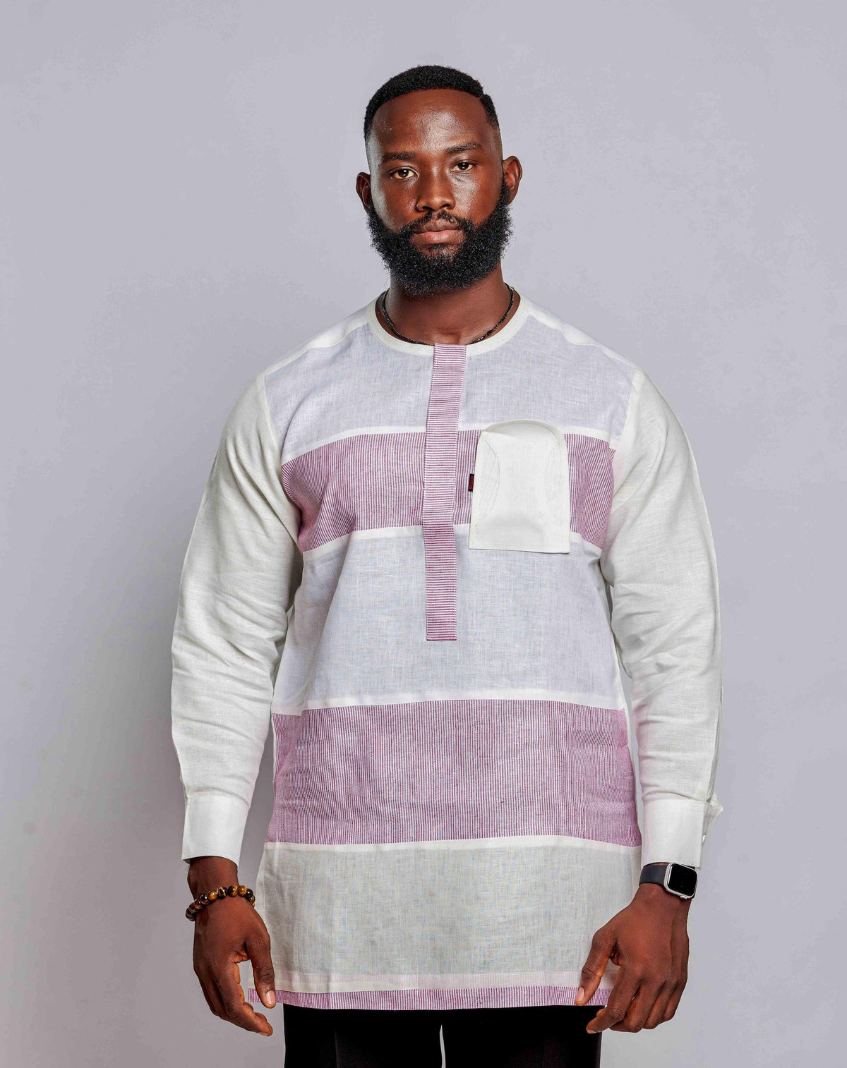 Men's Linen Patched Shirt (Long Sleeve) - YvonneEx