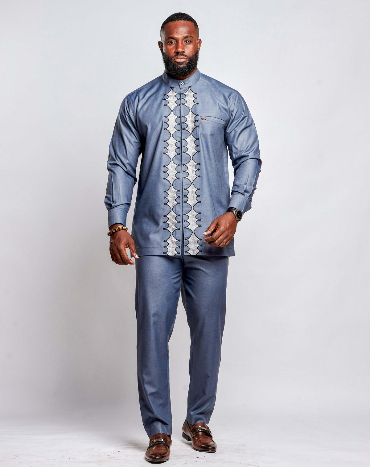 Ankara Men's Polished Cotton Suit (Long Sleeves) - YvonneEx