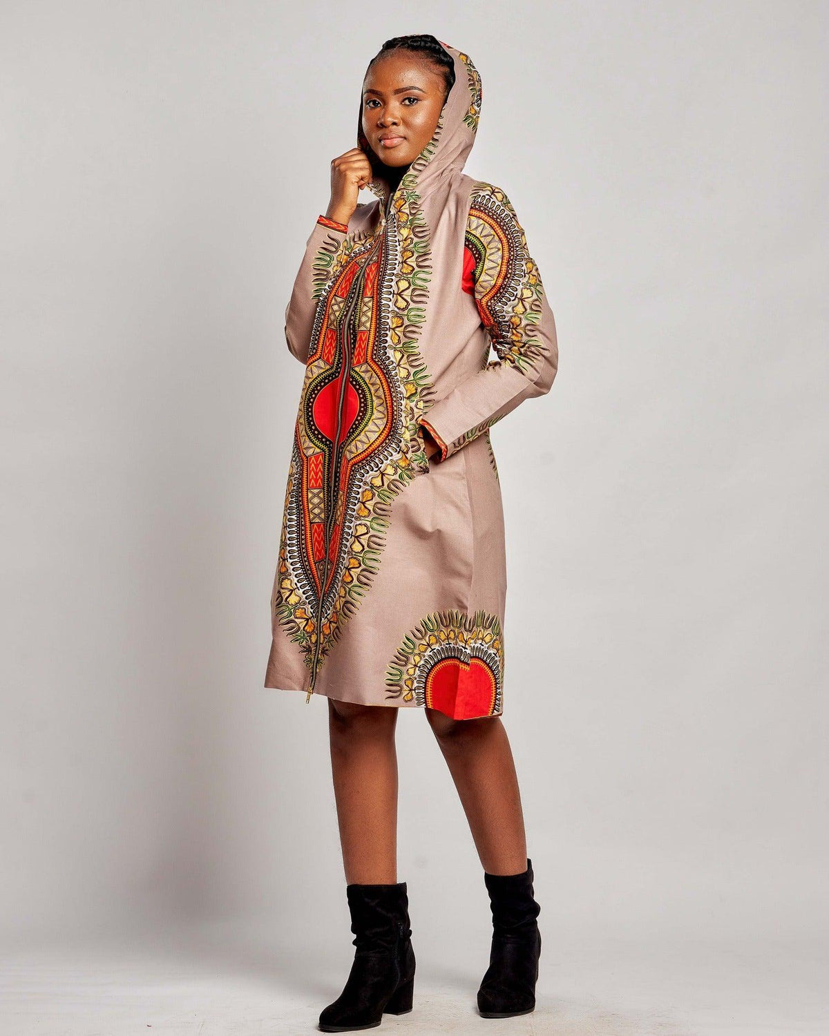 Women's Dashiki Front Open Hoodie Jacket Pure Cotton Versatile