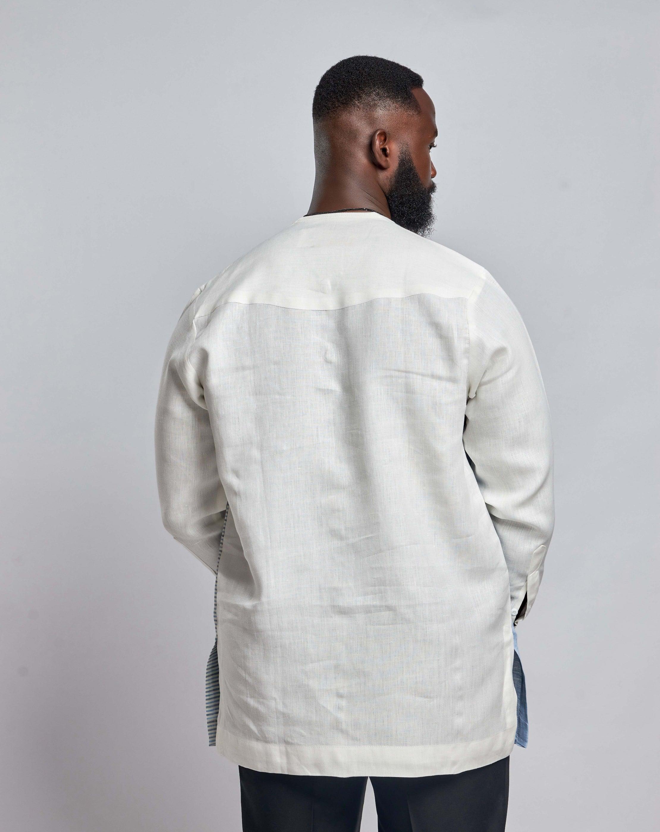 Men's Linen Patched Shirt (Long Sleeve) - YvonneEx