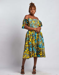 Ankara Women Strip and Elastic Dress with Pockets - YvonneEx