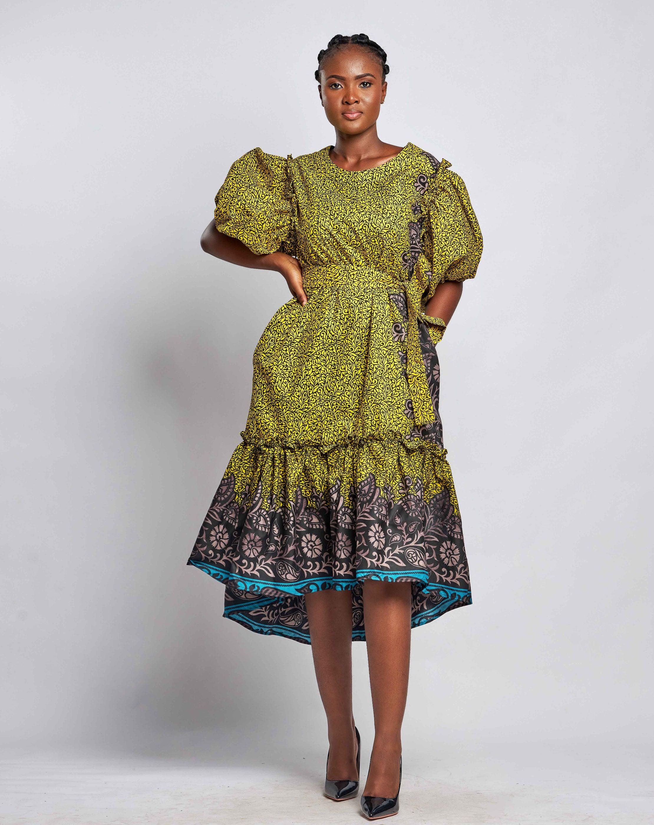 Ankara High-Low Wax Print Dress - Knee-Length Pure Cotton | Stylish & Versatile Purple / M-L / Cotton Ankara High-Low Wax Print Dress - Knee-Length Pure Cotton | Stylish & Versatile Purple / M-L / Cotton