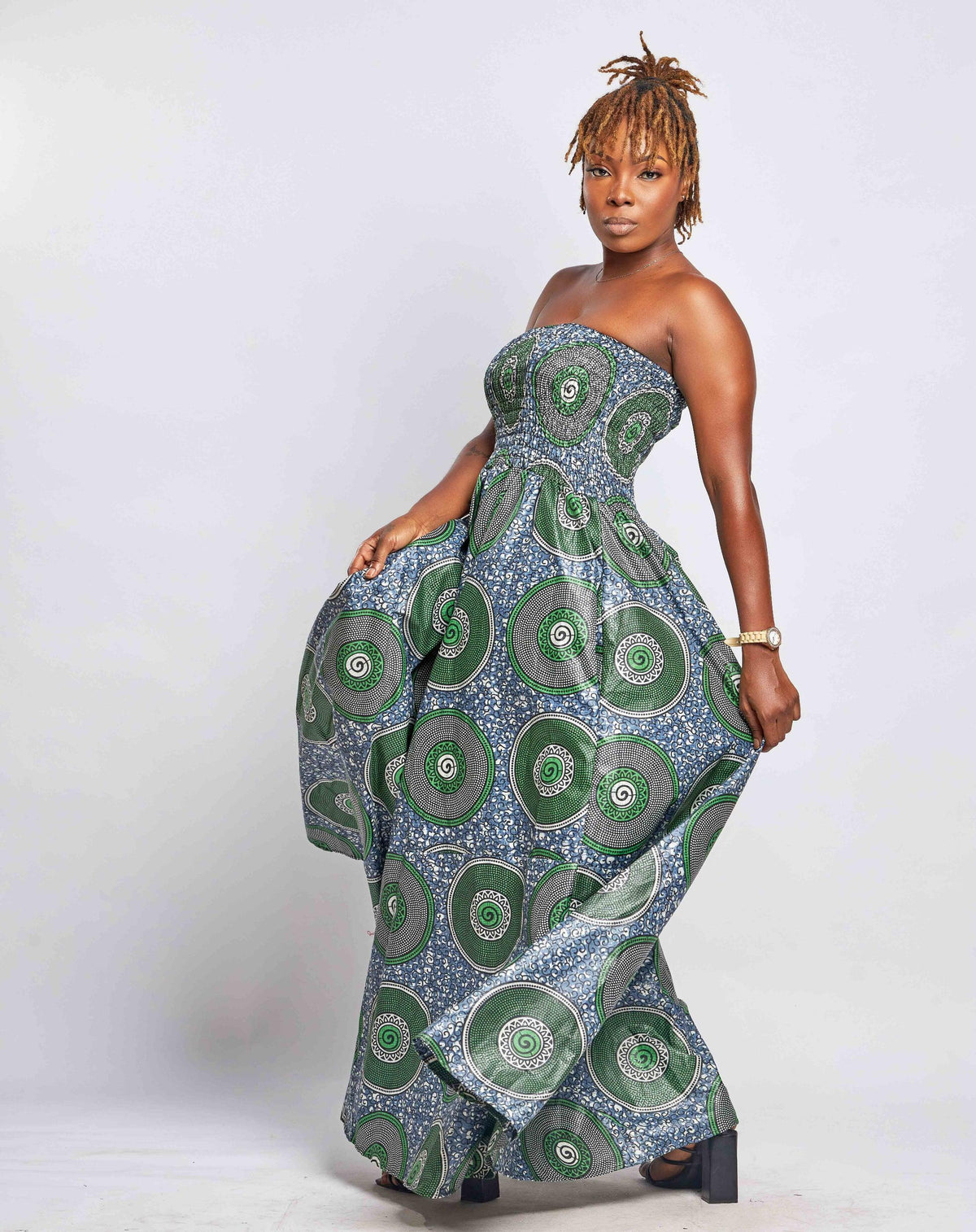 stretchable maxi dress Ankara Women Elastic Maxi Dress - Long Pure Cotton