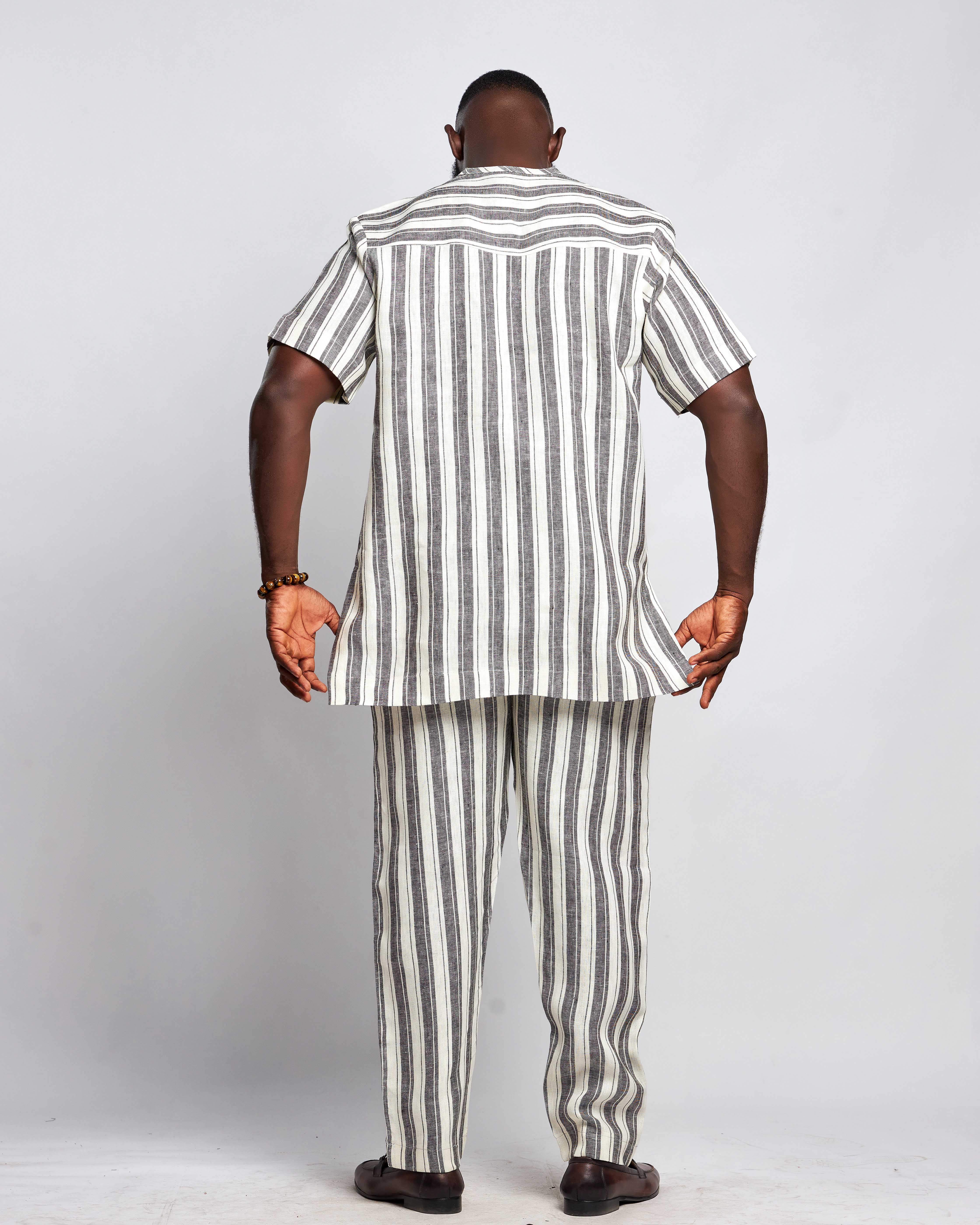 Men's Striped Linen Suit Set (Short Sleeves)