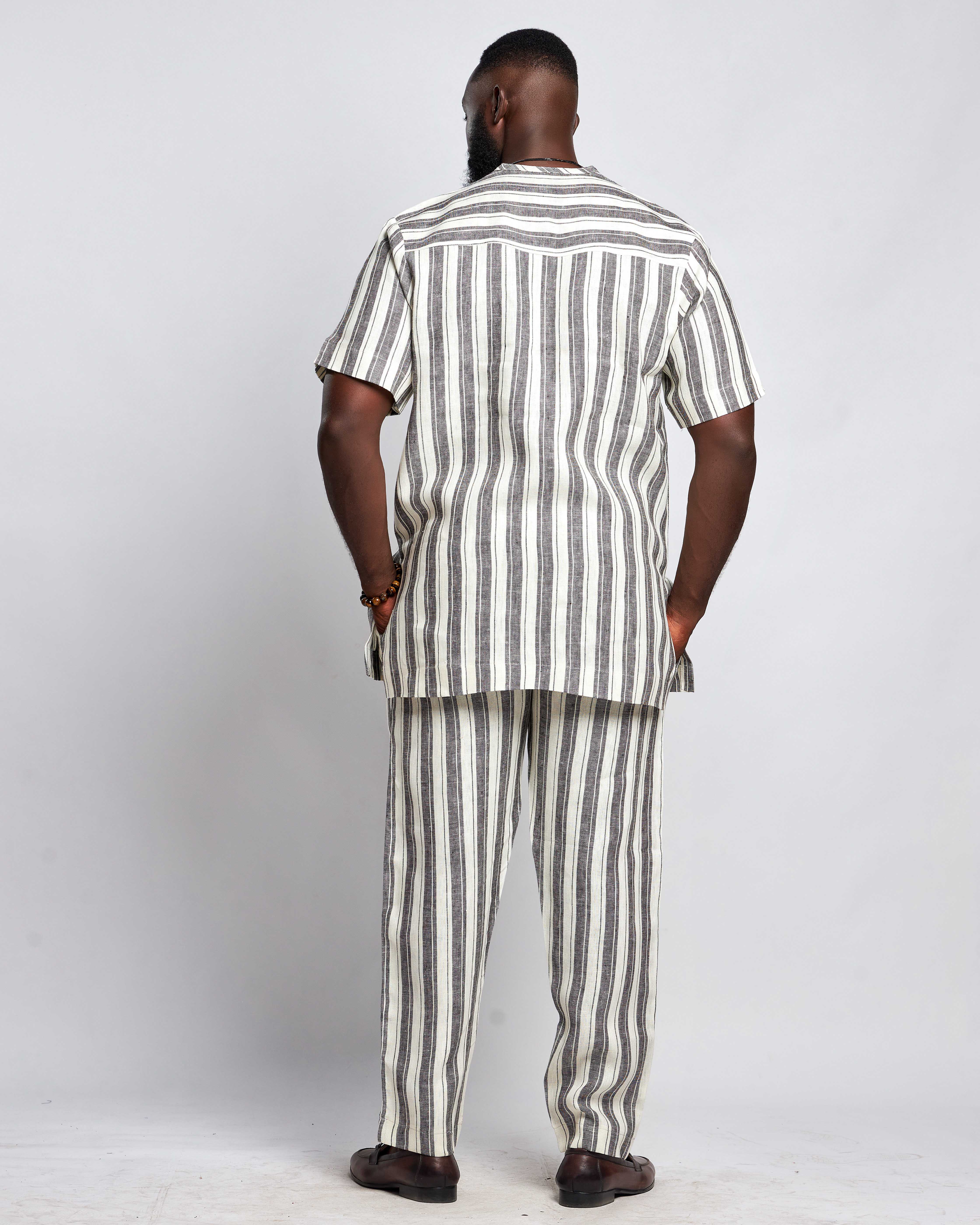 Men's Striped Linen Suit Set (Short Sleeves)