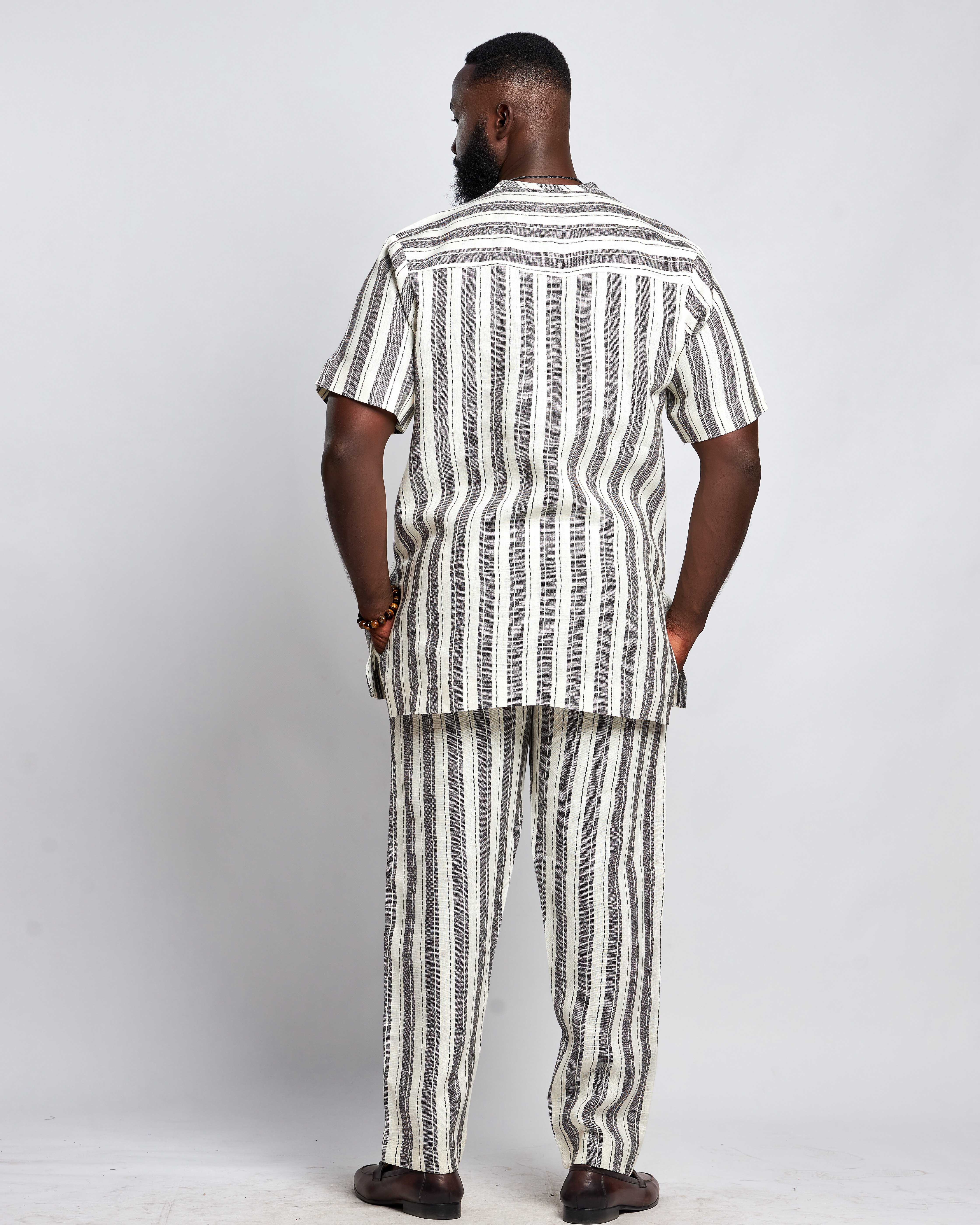 Men's Striped Linen Suit Set (Short Sleeves)