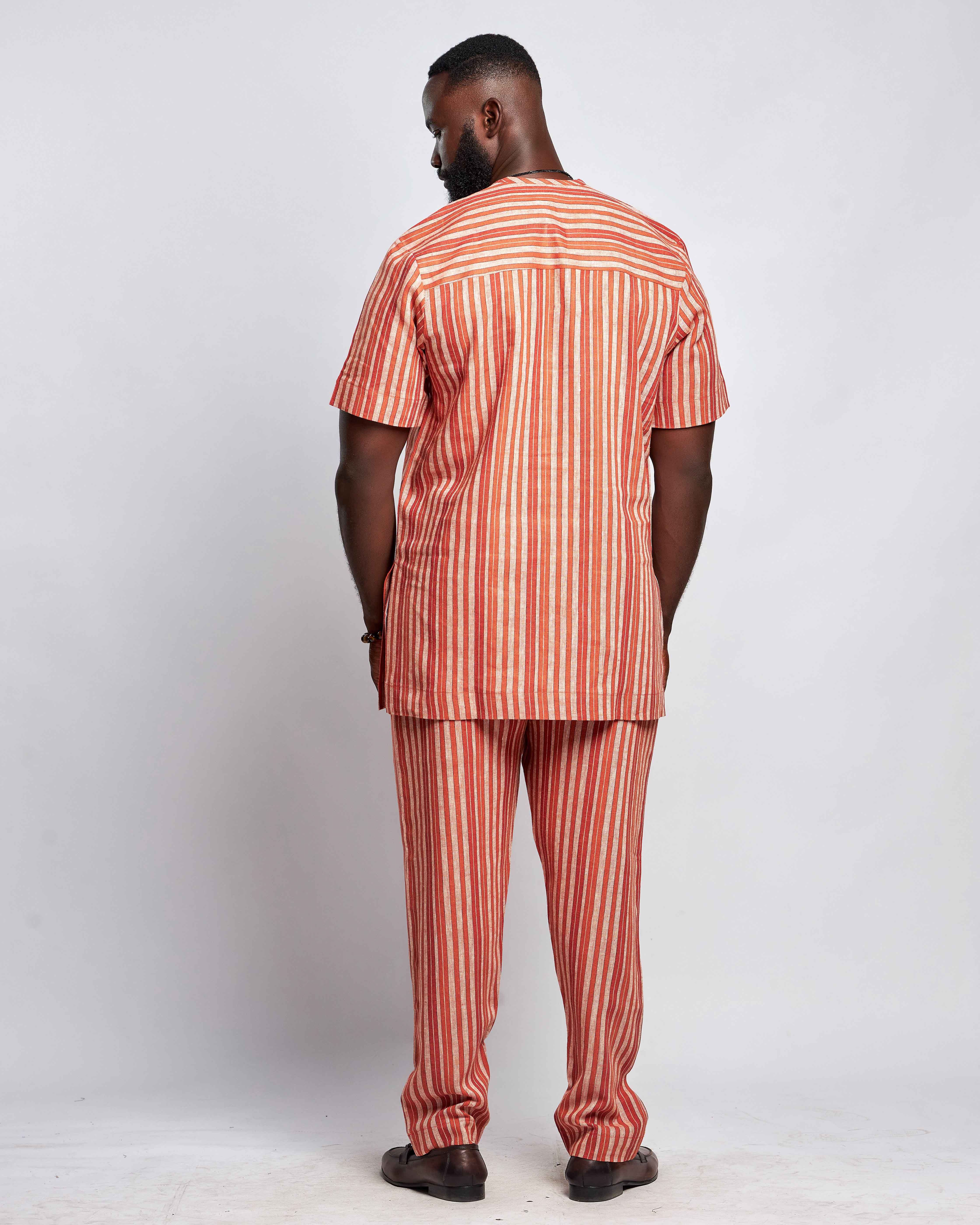 Men's Striped Linen Suit Set (Short Sleeved)