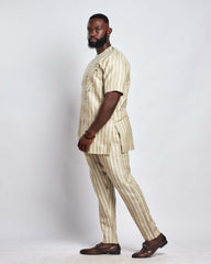 Men's Striped Linen Suit Set (Short Sleeves)